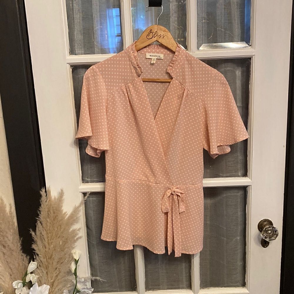 Pink Polka Dot Bell Sleeve Top